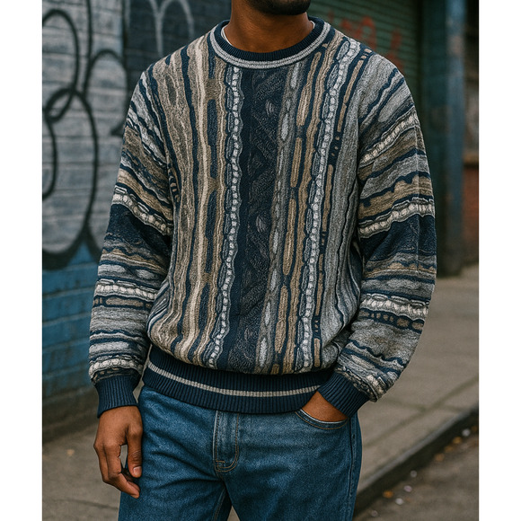 Roundtree & Yorke Other - Roundtree & Yorke Knit 3D Sweater Crew Textured Biggie Cosby Men's Size Large